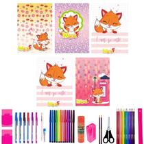 Kit 10 Caderno Brochurão Raposa Capa Dura 96 Folhas 40 Itens