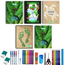 Kit 10 Caderno Ecologic 80 Folhas Arame Capa Dura+ 36 Itens Kit 10 Caderno Ecologic 80 Folhas Arame Capa Dura+ 36 Itens