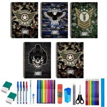 Kit 10 Caderno Force One 96 Folhas Arame Capa Dura +36 Itens
