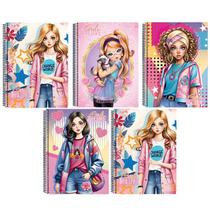 Kit 10 Caderno Girl Love Capa Dura 80 Folhas Arame Reforçado