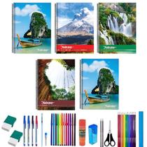 Kit 10 Caderno Natureza Arame Capa Dura 96 Folhas + 36 Itens
