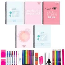 Kit 10 Caderno Power Girl Capa Dura 80 Folhas Arame+ 40Itens Kit 10 Caderno Power Girl Capa Dura 80 Folhas Arame+ 40Itens