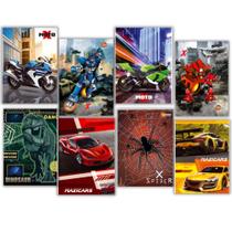 Kit 10 Cadernos Brochura 96fls Menino Capa Dura Carros Motos