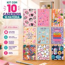 Kit 10 Cadernos Capa Dura A4 160 Folhas Feminino Escolar Kit 10 Cadernos Capa Dura A4 160 Folhas Feminino Escolar