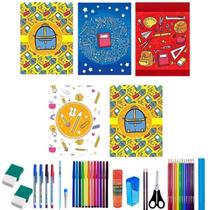Kit 10 Cadernos Escolar Com Pauta Grande 96 Folhas+ 36 Itens Kit 10 Cadernos Escolar Com Pauta Grande 96 Folhas+ 36 Itens