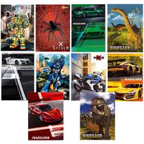 Kit 10 Cadernos Estampas Todas Diferente Brochurão 96 Folhas Costurado Menino Capa Dura Reforçado