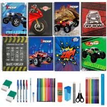 Kit 10 Cadernos Masculino Grande Espiral+ Acessórios Escolar Kit 10 Cadernos Masculino Grande Espiral+ Acessórios Escolar