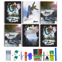Kit 10 Cadernos Tamanho Grande Com Pautas Capa Dura Espiral Sports 96 Folhas 38 Itens