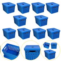 Kit 10 Caixa Cesto Organizador Multiuso Empilhável 17 L Azul