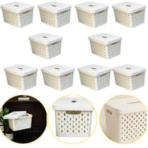 Kit 10 Caixa Cesto Organizador Multiuso Empilhável 17L Branco