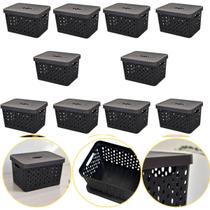 Kit 10 Caixa Cesto Organizador Multiuso Empilhável 17L Preto
