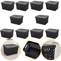 Kit 10 Caixa Cesto Organizador Multiuso Empilhável 17L Preto