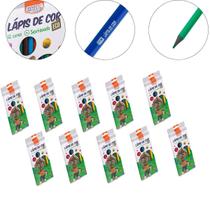 Kit 10 Caixa Lápis Cor 12 Cores Resina Reciclada Sextavado