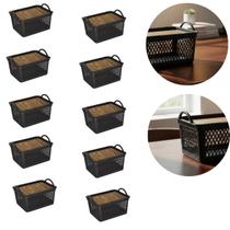 Kit 10 Caixa Organizadora Cesto Com Tampa Cor Amadeirada 8 L