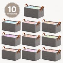 KIT 10 Caixa Organizadora Guarda Roupa Cesto Dobrável Multiuso Retangular Grande