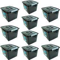 Kit 10 Caixa Organizadora Multiuso Preta C/ Tampa 30L