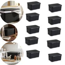 Kit 10 Caixa Organizadora Rattan Grande 16 Litros Com Tampa Preto