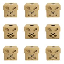 Kit 10 Caixa Quadrada Coelho Tampa Sapato C/ Furo 9x9x9 Madeira Mdf