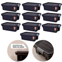 Kit 10 Caixas Contêiner Organizador Multiuso 11 Litros Preto Kit 10 Caixas Contêiner Organizador Multiuso 11 Litros Preto
