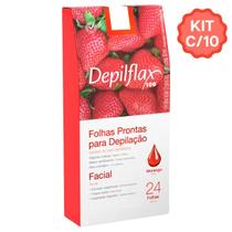Kit 10 Caixas Folhas Prontas Cera Depilatória Depilação Facial Depilflax Morango Kit 10 Caixas Folhas Prontas Cera Depilatória Depilação Facial Depilflax Morango