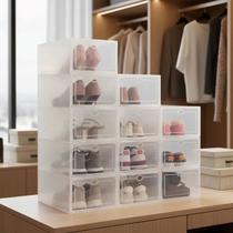 Kit 10 Caixas Organizadora Para Guardar Sapato Sandália Chinelo Empilhável Sapateira Gaveta Kit 10 Caixas Organizadora Para Guardar Sapato Sandália Chinelo Empilhável Sapateira Gaveta