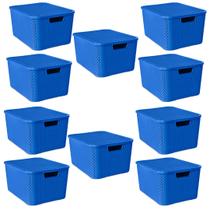 Kit 10 Caixas Organizadora Rattan 7L C/Tampa Azul-Arqplast