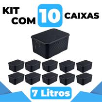 Kit 10 Caixas Organizadora Rattan com Tampa 7 Litros Preto Praticidade para Sua Organização Kit 10 Caixas Organizadora Rattan com Tampa 7 Litros Preto Praticidade para Sua Organização