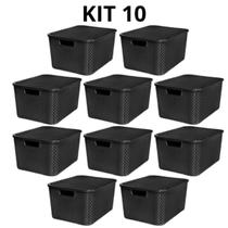 Kit 10 Caixas Organizadora Rattan com Tampa 7 Litros Preto Praticidade para Sua Organização Kit 10 Caixas Organizadora Rattan com Tampa 7 Litros Preto Praticidade para Sua Organização