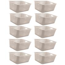 Kit 10 Caixas Organizadoras 40l com Alça Lateral Multiuso Maxi Bege Cesto Plástico Organizador Ou