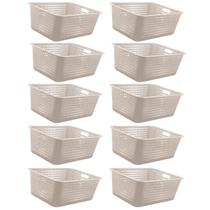 Kit 10 Caixas Organizadoras 40l com Alça Lateral Multiuso Maxi Bege Cesto Plástico Organizador Ou Kit 10 Caixas Organizadoras 40l com Alça Lateral Multiuso Maxi Bege Cesto Plástico Organizador Ou
