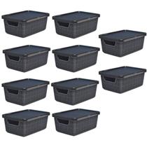 Kit 10 Caixas Organizadoras Preta 2 Litros Jutta Com Tampa
