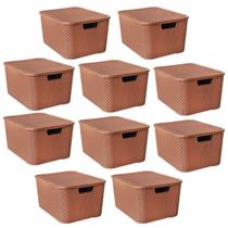 Kit 10 Caixas Organizadoras Rattan Marrom 40 Litros Com Tampa 25602 Arqplast