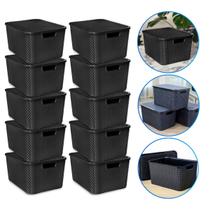 Kit 10 Caixas Organizadoras Rattan Preta Pequena Média 7L