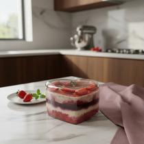 Kit 10 Cake Box Coração Tampa Acrilica 750ml Doces Sobremesa