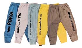 Kit 10 Calças Mijão Bebê Menino Vira Pé Estampa Frases Um - Kit 10 Calças Mijão Bebê Menino Vira Pé Estampa Frases Um -