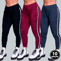 Kit 10 Calças Ribana Feminina Com Listra Lateral Casual Kit 10 Calças Ribana Feminina Com Listra Lateral Casual