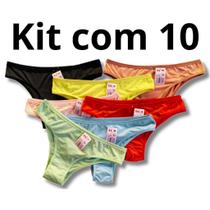Kit 10 Calcinha Adulta Femenina Lisa Tanga Cotton Premium Algodão