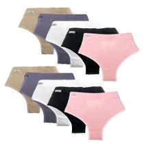 Kit 10 Calcinha Calçola Cintura Alta Microfibra Lisa Redutora Luxo