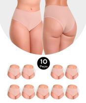 Kit 10 Calcinha Cós Alto Cintura Alta Em Algodão Cotton Silvana Bege