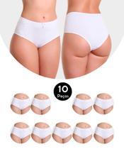 Kit 10 Calcinha Cós Alto Cintura Alta Em Microfibra E Renda Catarina Branco