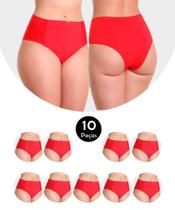 Kit 10 Calcinha Cós Alto Cintura Alta Em Microfibra E Renda Catarina Vermelho