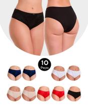 Kit 10 Calcinha Cós Alto Cintura Alta Em Microfibra E Renda Vanusa - IMI LINGERIE