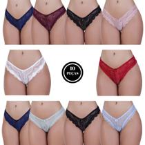Kit 10 Calcinha de Renda Tanga Elástico Lingerie Confortável - c3 KIT 10 JÚLIA