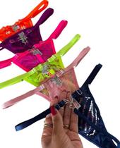 Kit 10 Calcinha Feminina De Renda Fio Dental Dia dos Namorados Sexy Com Pingente e Regulagem