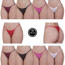 Kit 10 Calcinha Fio Tanga Tule Transparente - c3 KIT 10 LUANA