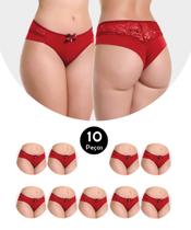 Kit 10 Calcinha IMI Lingerie Fio Duplo Em Microfibra E Renda Selma Vermelho