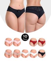 Kit 10 Calcinha IMI Lingerie Fio Duplo Em Microfibra E Renda Selma