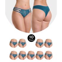 Kit 10 Calcinha IMI Lingerie Tanga Fio Dental Em Microfibra E Renda Rubi