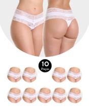 Kit 10 Calcinha Tanga Cós Alto Cintura Alta Fio Dental Em Microfibra E Renda Diana Branca Kit 10 Calcinha Tanga Cós Alto Cintura Alta Fio Dental Em Microfibra E Renda Diana Branca