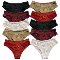 Kit 10 Calcinha Tanga Fristyle Em Microfibra Com Renda Lisa Adulto